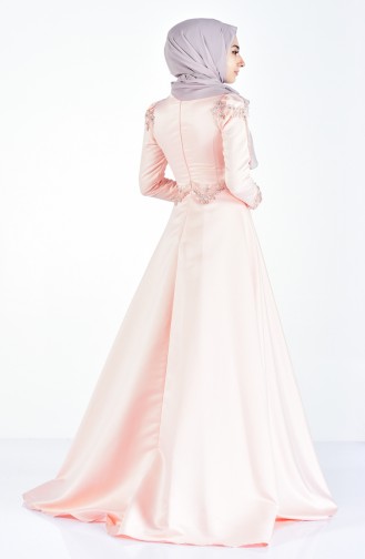 Salmon Hijab Evening Dress 6145-03