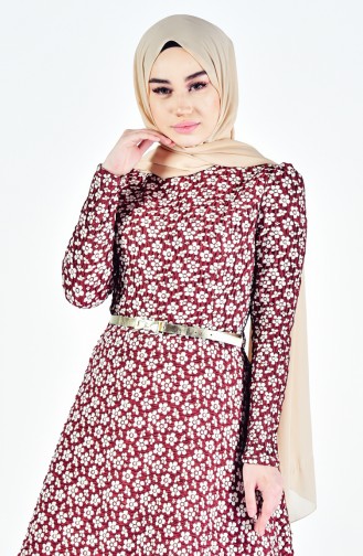 Belt Flower Patterned Dress 7211-07 Tile 7211-07