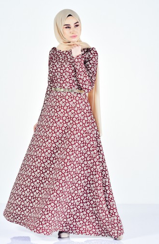 Belt Flower Patterned Dress 7211-07 Tile 7211-07