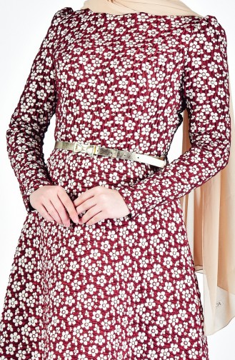 Belt Flower Patterned Dress 7211-07 Tile 7211-07