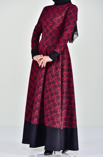 Robe a Motifs Fleurs 7219-02 Bordeaux 7219-02