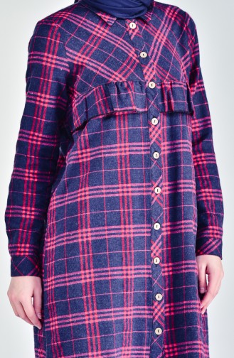 Plaid Patterned Tunic 5063-02 Navy Blue 5063-02