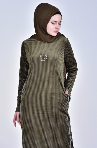 فستان بتصميم مُخطط 99170-01 لون اخضر كاكي 99170-01