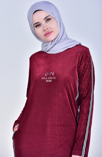 Şerit Detaylı Elbise 99166-02 Bordo