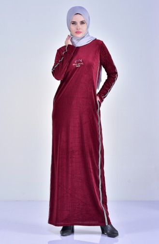 Şerit Detaylı Elbise 99166-02 Bordo