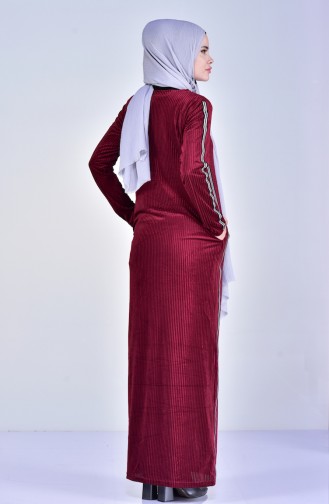 Şerit Detaylı Elbise 99166-02 Bordo 99166-02