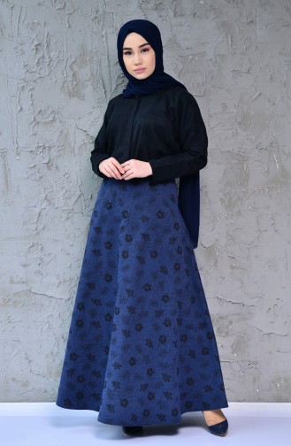 W.B Patterned Skirt 8904-04 Navy Blue 8904-04