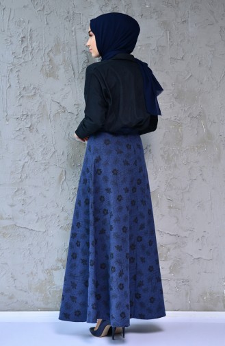 W.B Patterned Skirt 8904-04 Navy Blue 8904-04