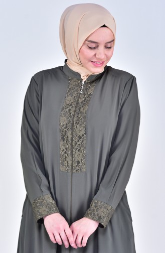 Abaya a Dentelle Grande Taille 2518-01 Khaki 2518-01