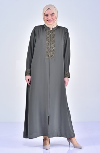 Abaya a Dentelle Grande Taille 2518-01 Khaki 2518-01