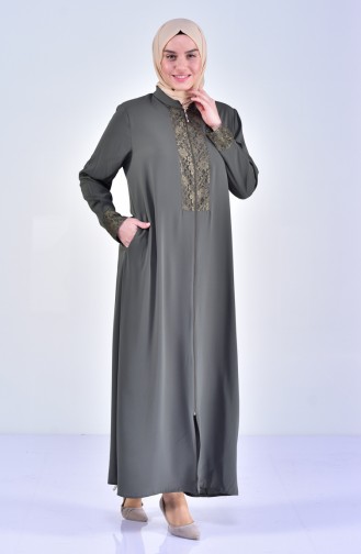 Abaya a Dentelle Grande Taille 2518-01 Khaki 2518-01