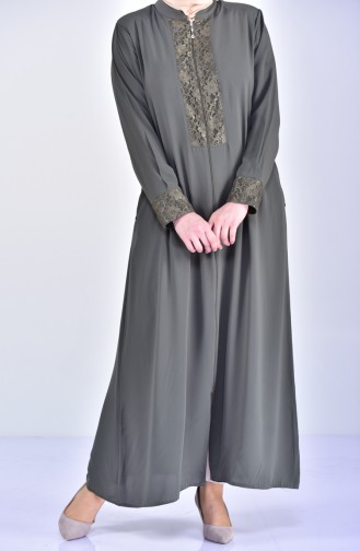 Übergröße Abaya mit Spitzen 2518-01 Khaki 2518-01