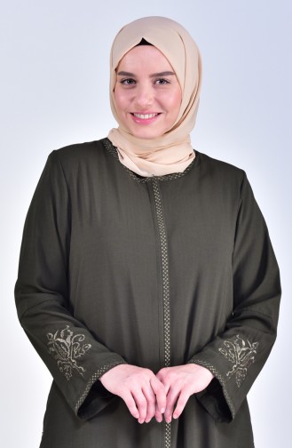 Übergröße Abaya mit Stickerei 2521-01 Khaki 2521-01