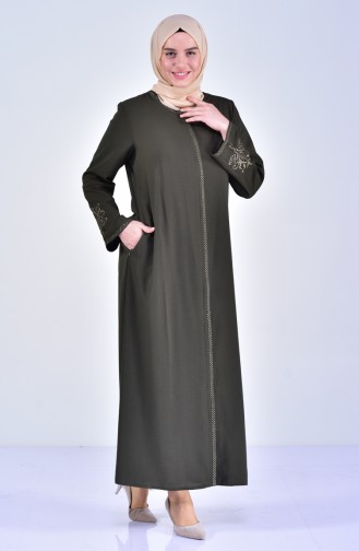 Large Size Embroidered Abaya 2521-01 Khaki 2521-01