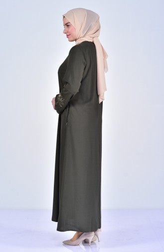 Abaya Bordée Grande Taille 2521-01 Khaki 2521-01