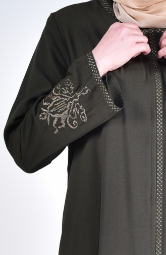 Abaya Bordée Grande Taille 2521-01 Khaki 2521-01