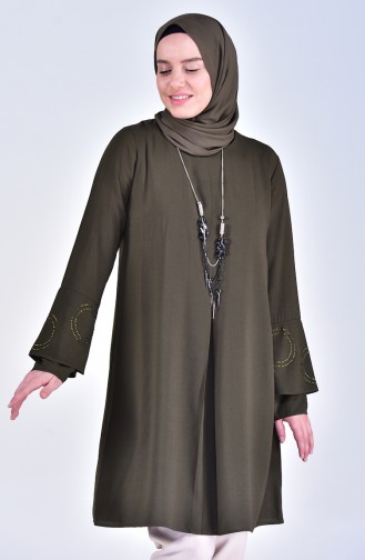 Tunique avec Collier Grande Taille 1646-03 Khaki 1646-03