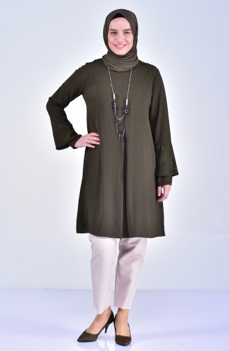 Tunique avec Collier Grande Taille 1646-03 Khaki 1646-03