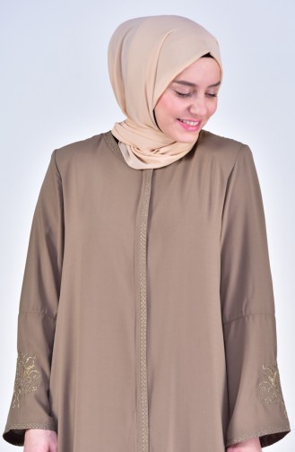 Übergröße Abaya mit Stickerei 2521-06 Dunkel Beige 2521-06