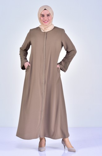 Übergröße Abaya mit Stickerei 2521-06 Dunkel Beige 2521-06