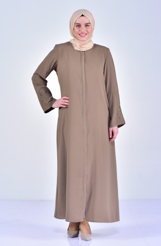 Übergröße Abaya mit Stickerei 2521-06 Dunkel Beige 2521-06