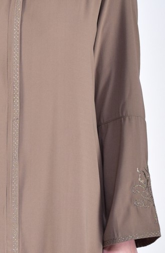 Abaya Bordée Grande Taille 2521-06 Beige Foncé 2521-06