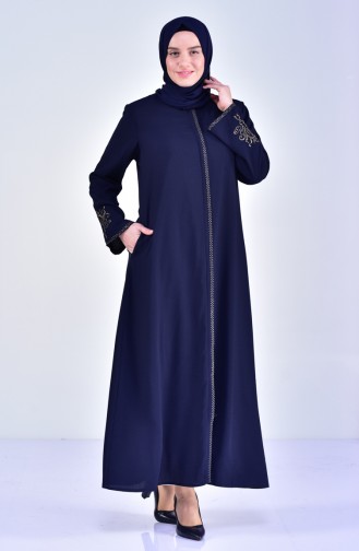 Übergröße Abaya mit Stickerei 2521-04 Dunkelblau 2521-04