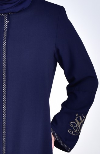 Abaya Bordée Grande Taille 2521-04 Bleu Marine 2521-04