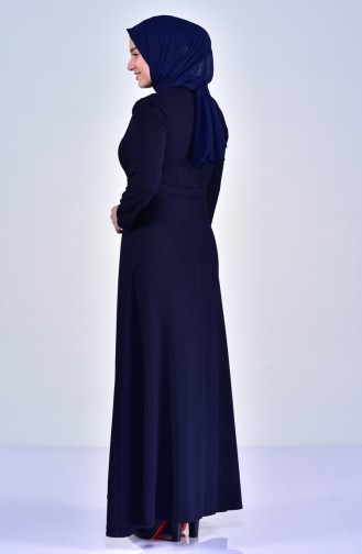 Übergröße Perlen Kleid mit Gürtel 6150-03 Dunkelblau 6150-03