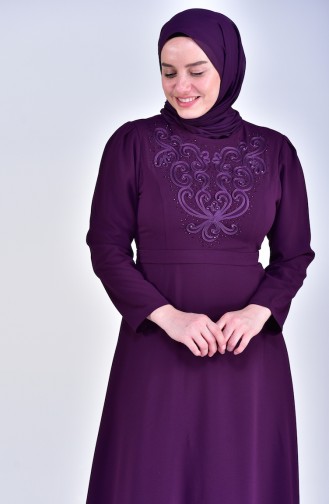 Large size Pearl Belted Dress 6150-02 Purple 6150-02