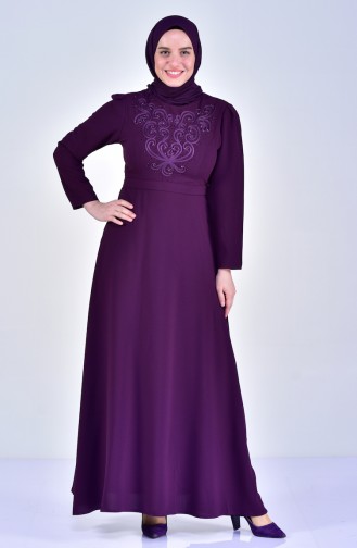 Übergröße Perlen Kleid mit Gürtel 6150-02 Lila 6150-02