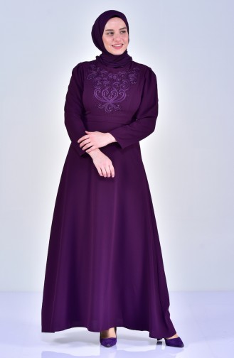 Übergröße Perlen Kleid mit Gürtel 6150-02 Lila 6150-02