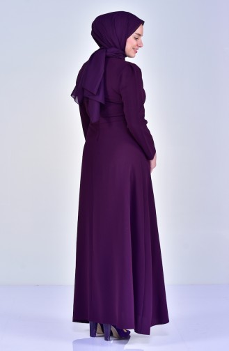 Large size Pearl Belted Dress 6150-02 Purple 6150-02