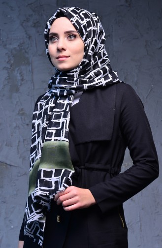 شال بتصميم مُطبع 109-112 لون اسود واخضر 109-112