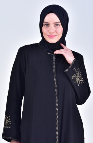 Übergröße Abaya mit Stickerei 2521-03 Schwarz 2521-03