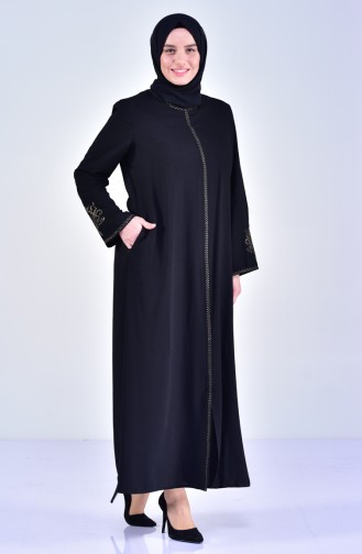 Abaya Bordée Grande Taille 2521-03 Noir 2521-03