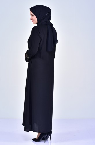 Abaya Bordée Grande Taille 2521-03 Noir 2521-03