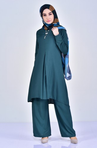 Buglem  Necklace Tunic Trousers Double Suit 1177-03 Emerald Green 1177-03