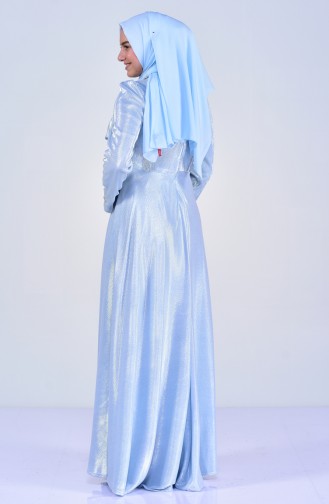 Büyük Beden Taşlı Abiye Elbise 8020-04 Bebe Mavisi