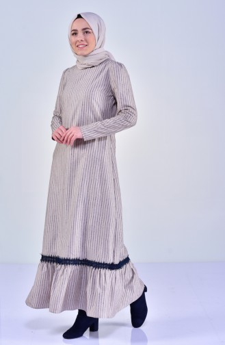 Beige Hijab Dress 7208-02