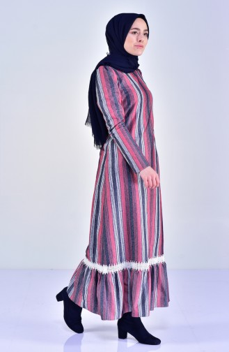 Weinrot Hijab Kleider 7209-01