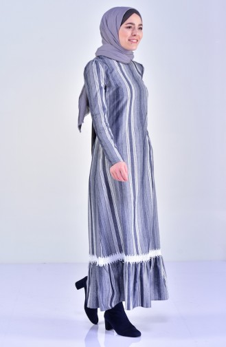 Eteği Büzgülü Dantelli Elbise 7209-03 Gri