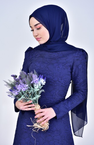 Navy Blue Hijab Dress 7221-03