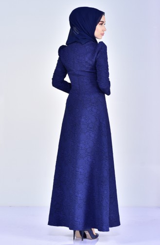 Navy Blue Hijab Dress 7221-03