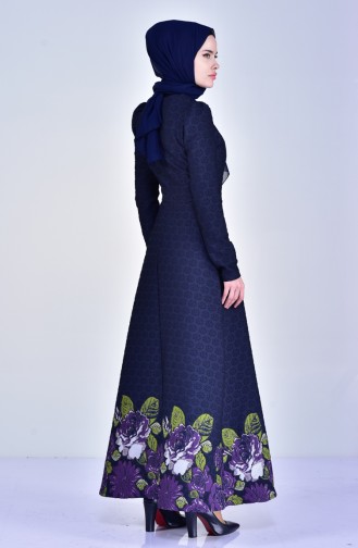 Jacquard Pattern Dress 7223-01 Dark Blue 7223-01