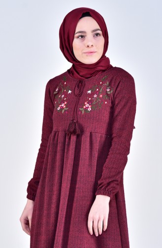 Embroidered Dress 2092-02 Bordeaux 2092-02