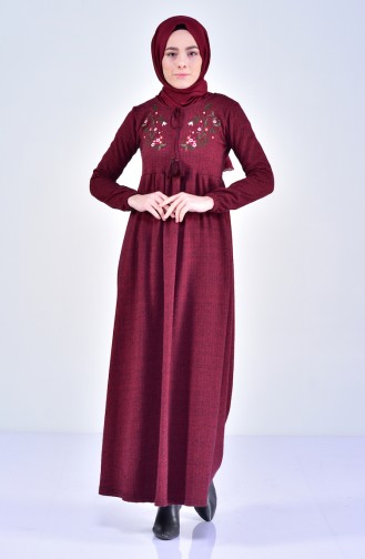 Embroidered Dress 2092-02 Bordeaux 2092-02