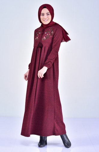 Embroidered Dress 2092-02 Bordeaux 2092-02