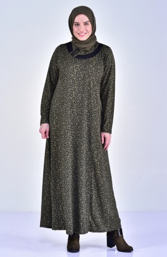 Large Size Patterned Dress 4395B-01 Khaki 4395B-01