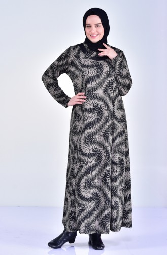 Large Size Patterned Dress 4395C-03 Black Mink 4395C-03